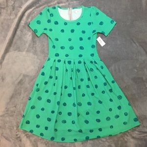 LuLaRoe Green Spiral Amelia Fit and Flare Dress